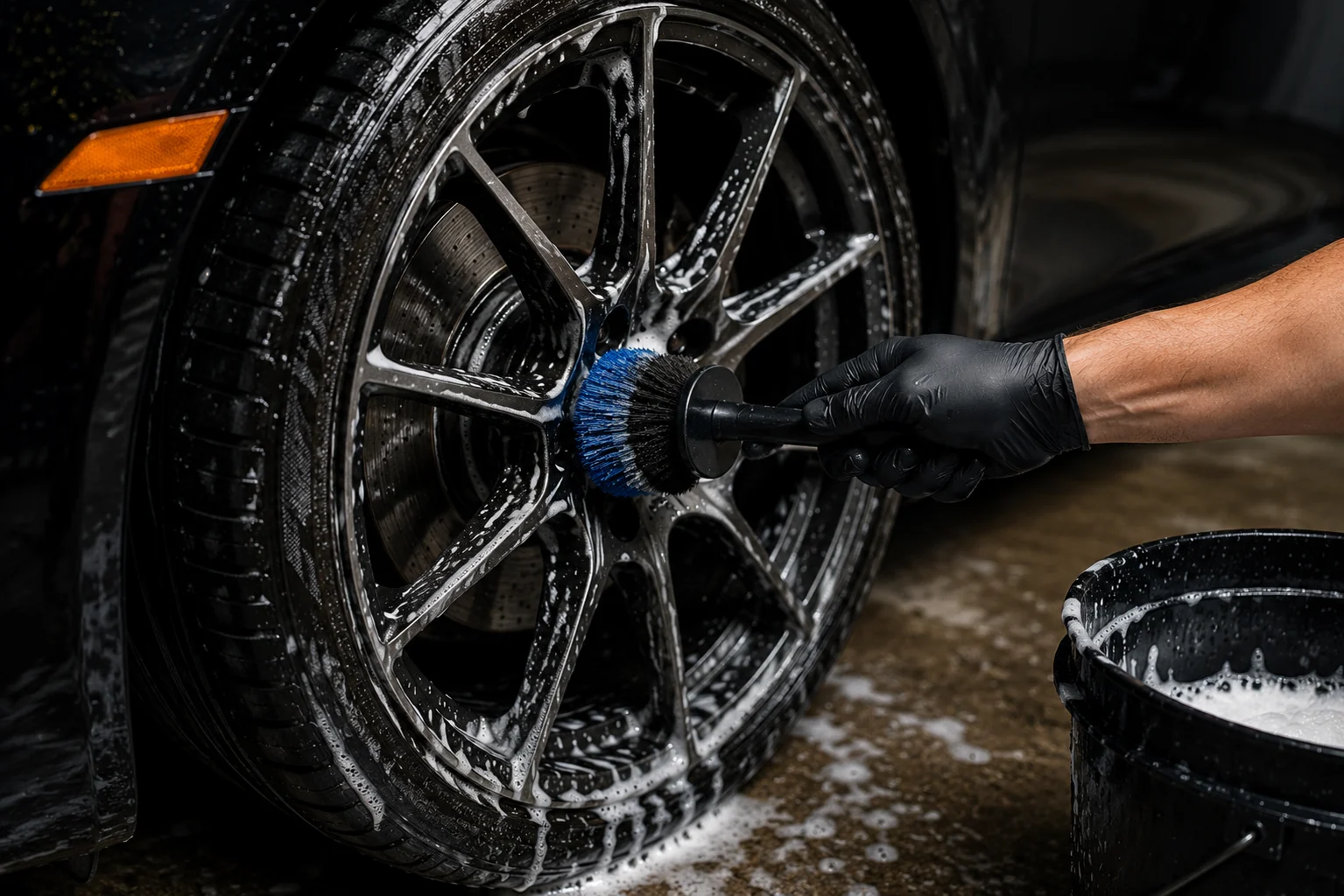Wheel and tire cleaning detail